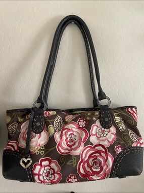 Brighton Floral Shoulder Bag with Heart Charm - Black and Pink